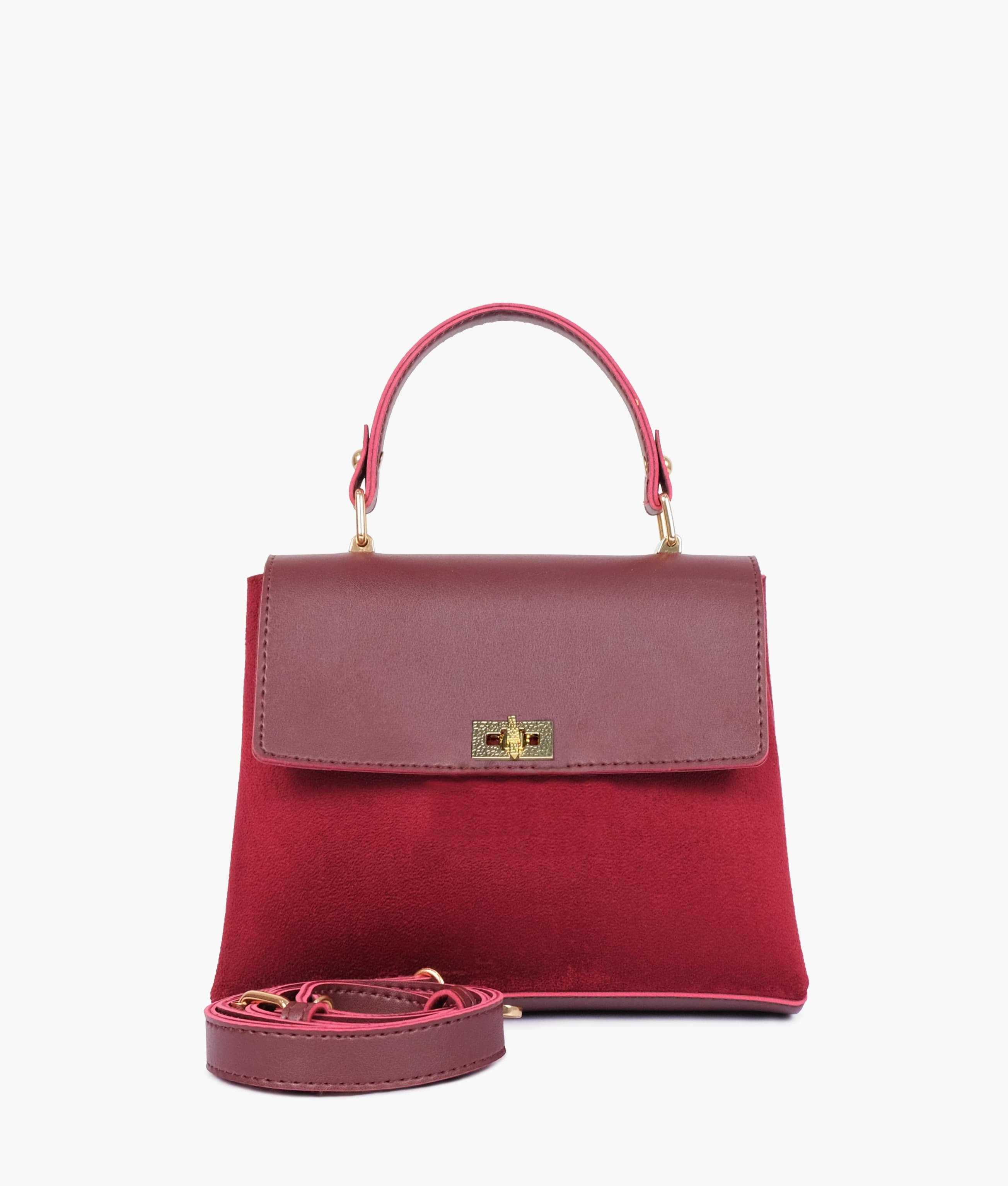 Burgundy Suede Mini Top-Handle Bag