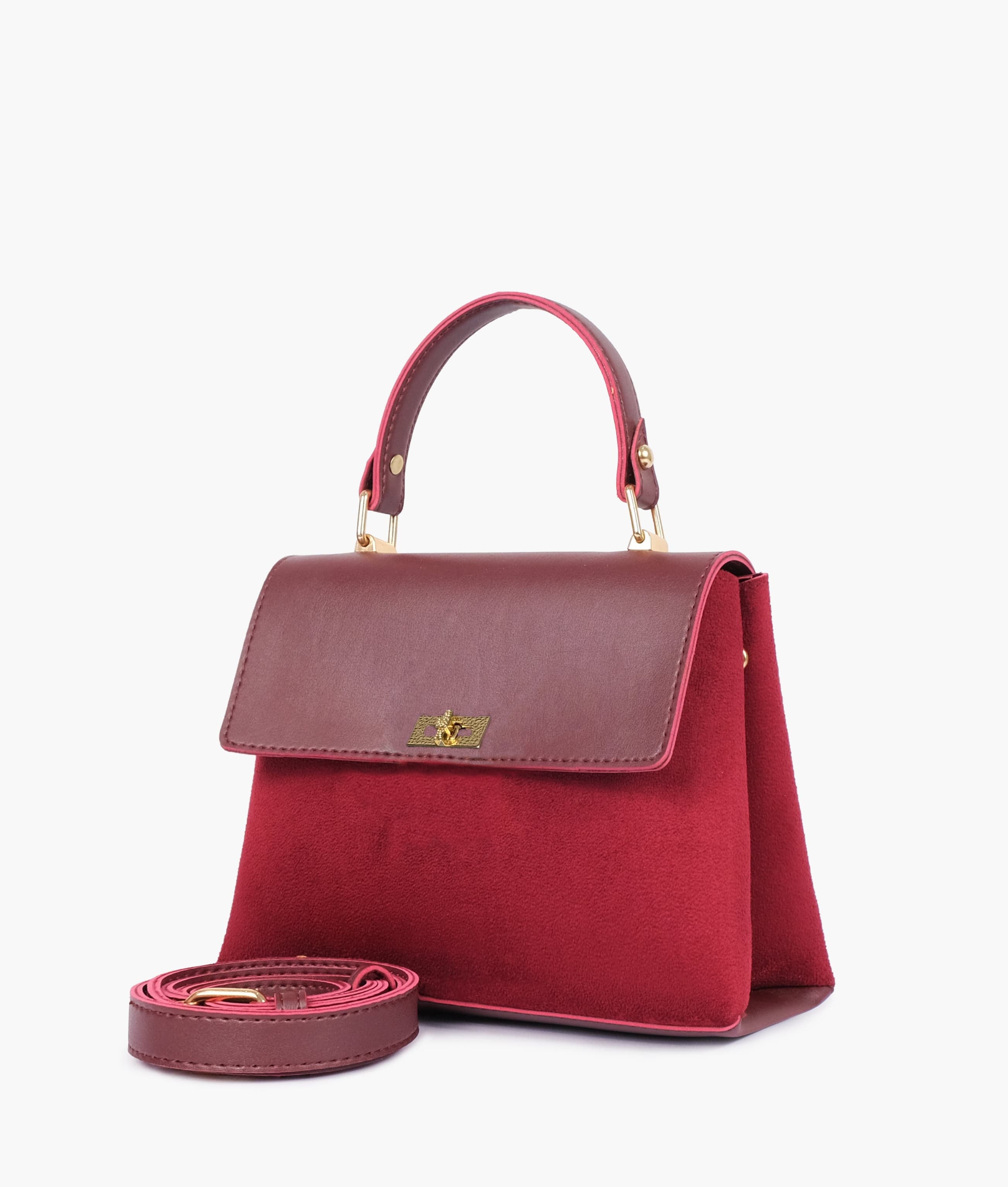 Burgundy Suede Mini Top-Handle Bag