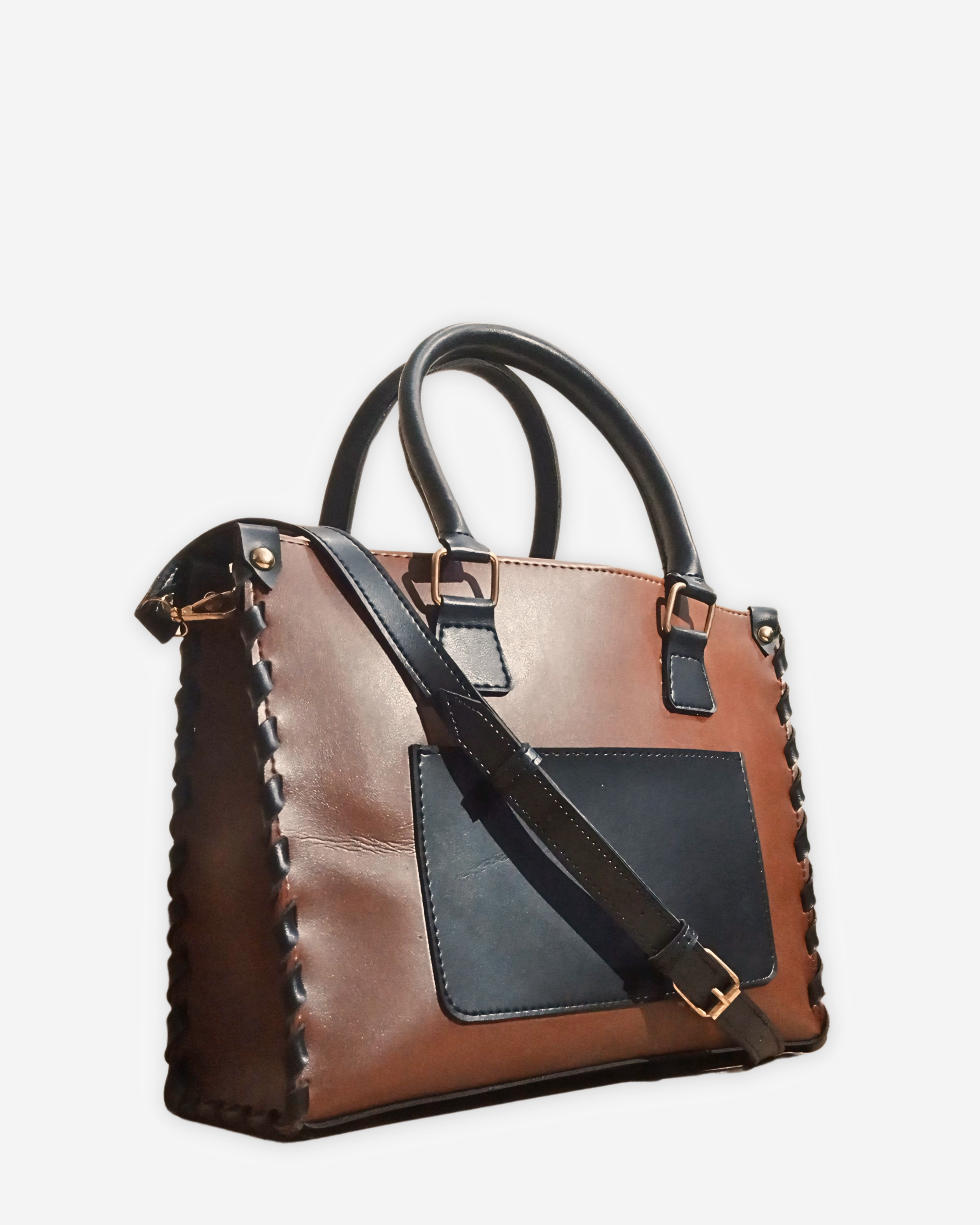 Brown and black on-the-go handbag