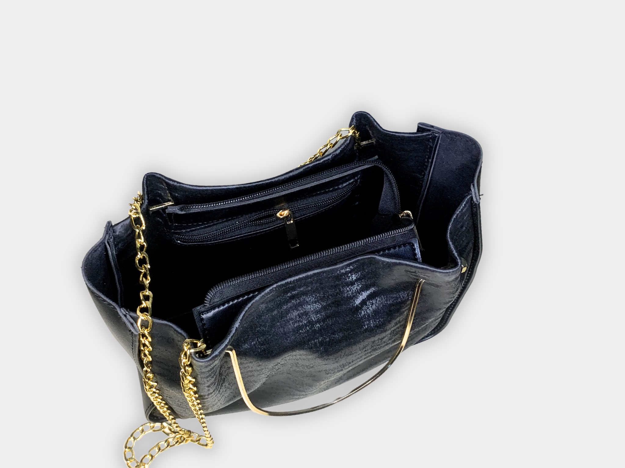 Black Metallic Handle Shoulder Bag