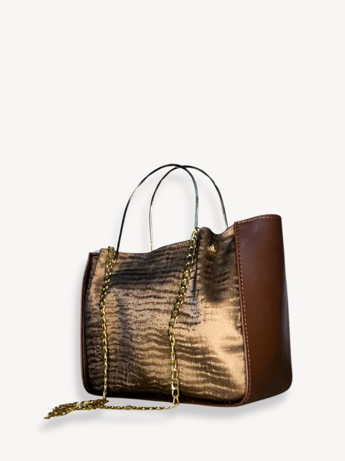 Brown Metallic Handle Shoulder Bag