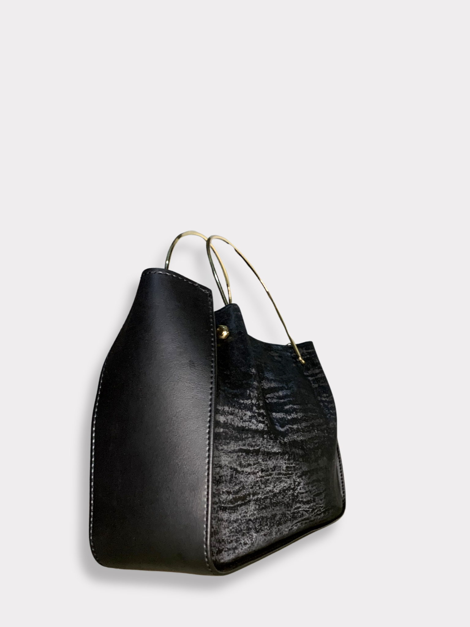 Black Metallic Handle Shoulder Bag