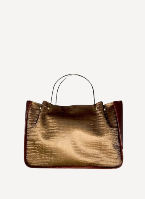 Brown Metallic Handle Shoulder Bag