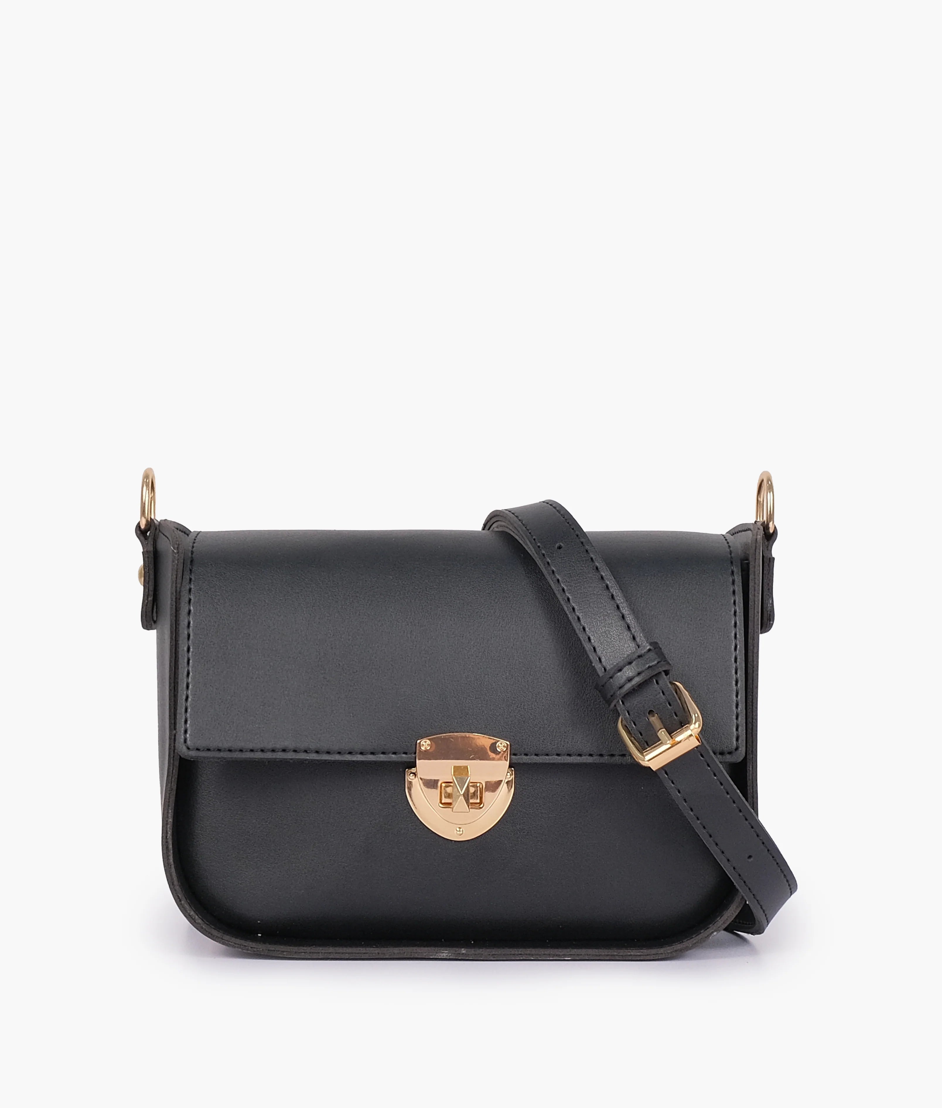 Black Saddle Bag With Twist Lock