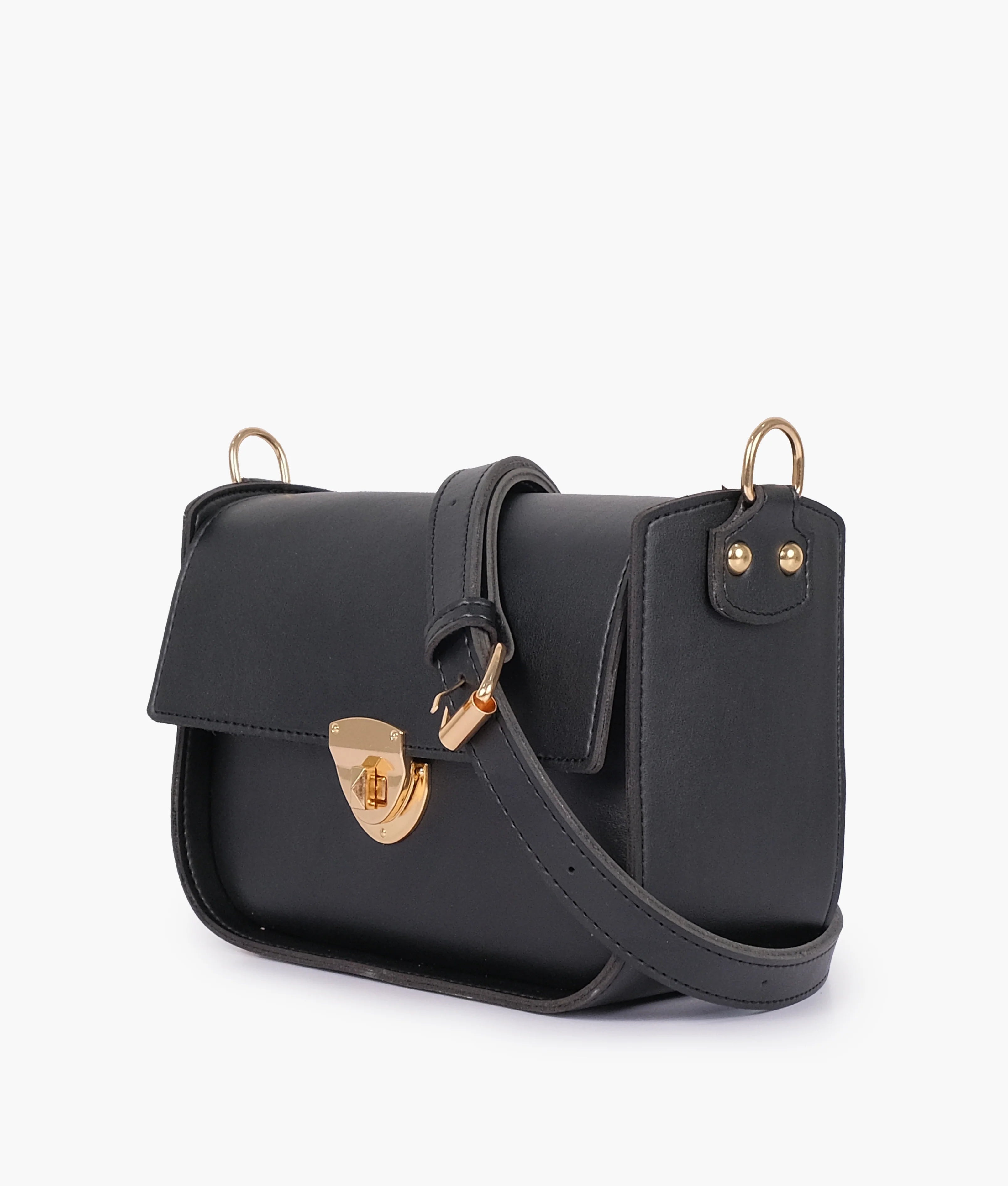 Black Saddle Bag With Twist Lock