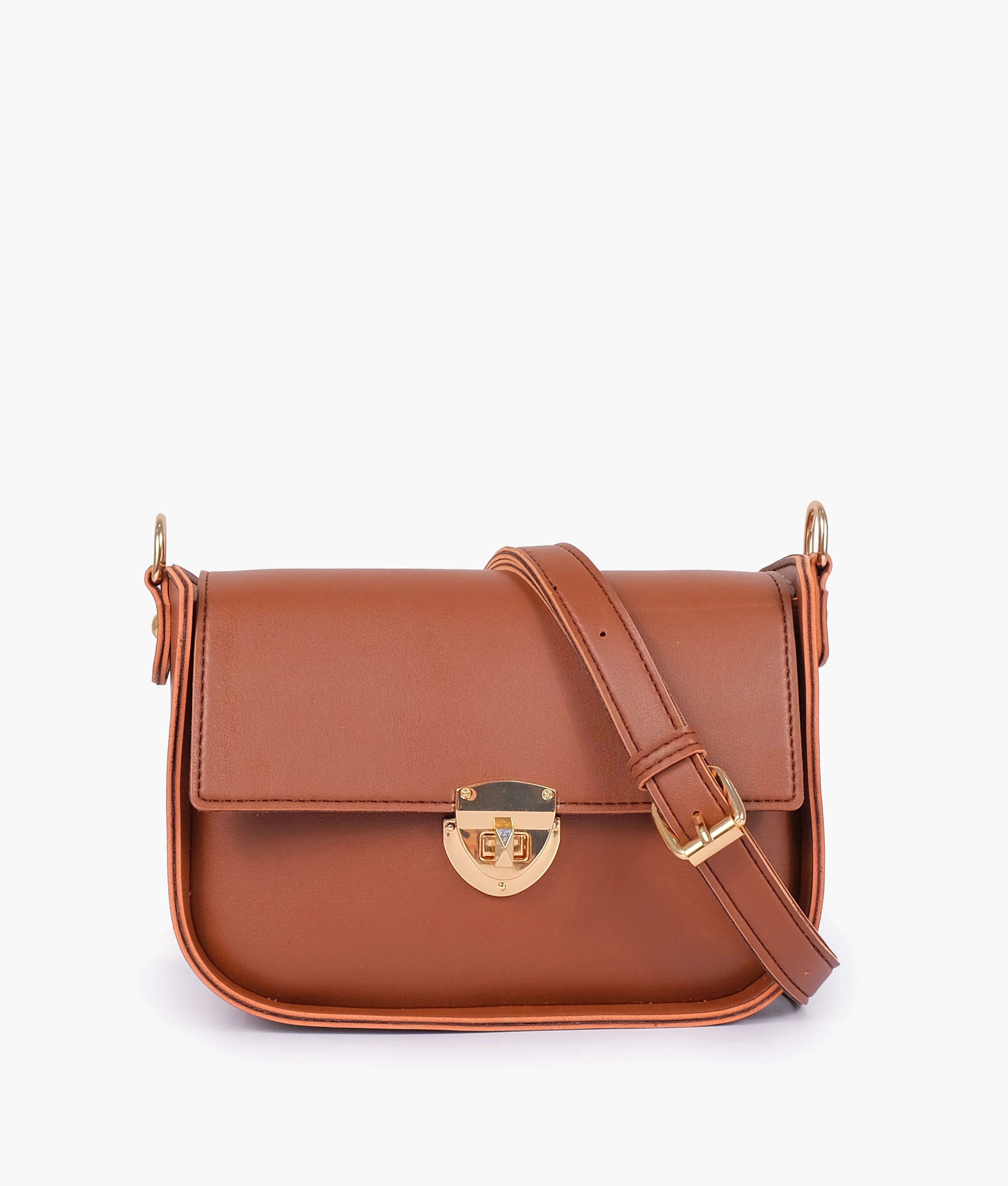 Brown Saddle Bag With Twist Lock