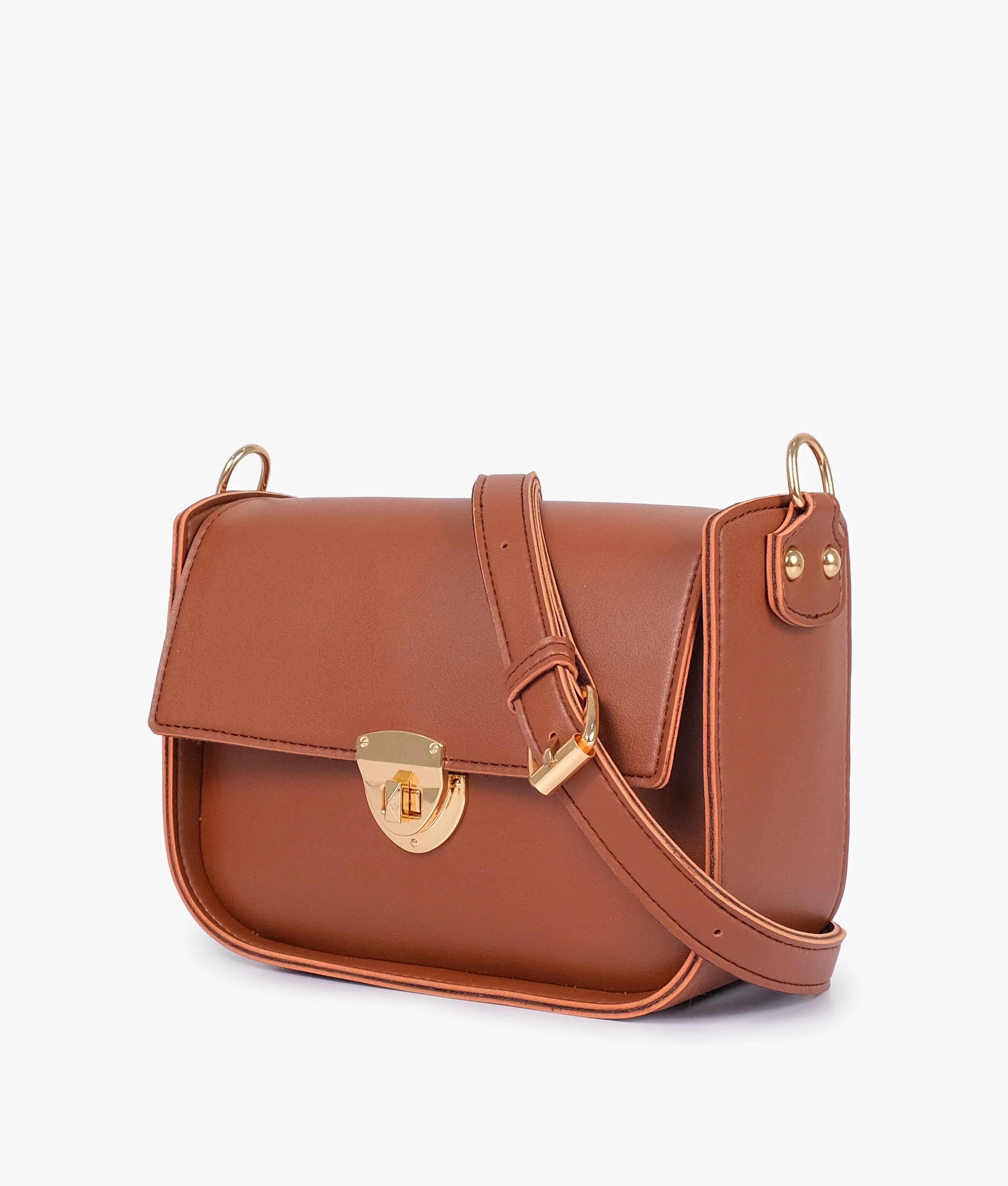 Brown Saddle Bag With Twist Lock