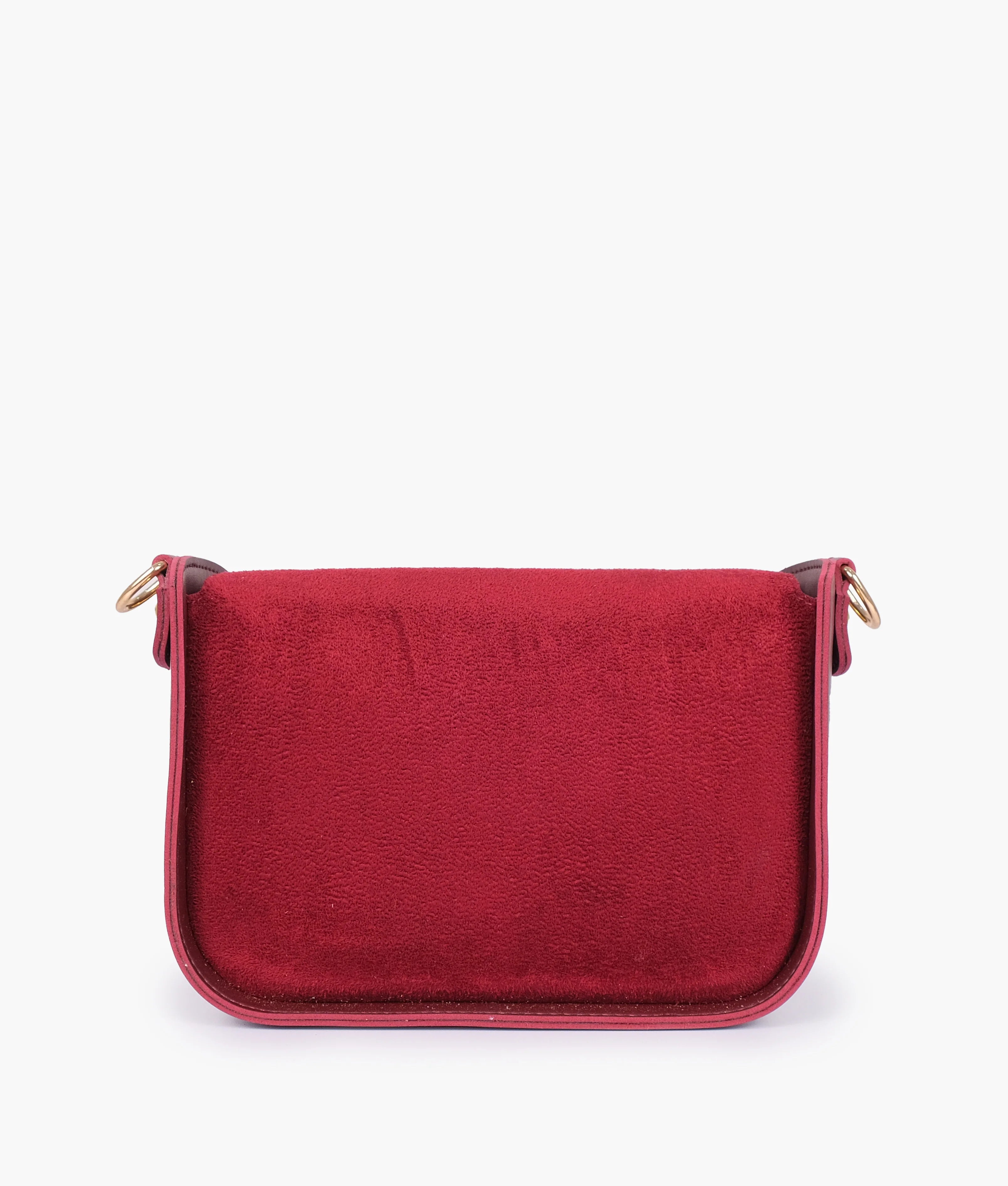 Burgundy Suede Saddle Bag With Twist Lock