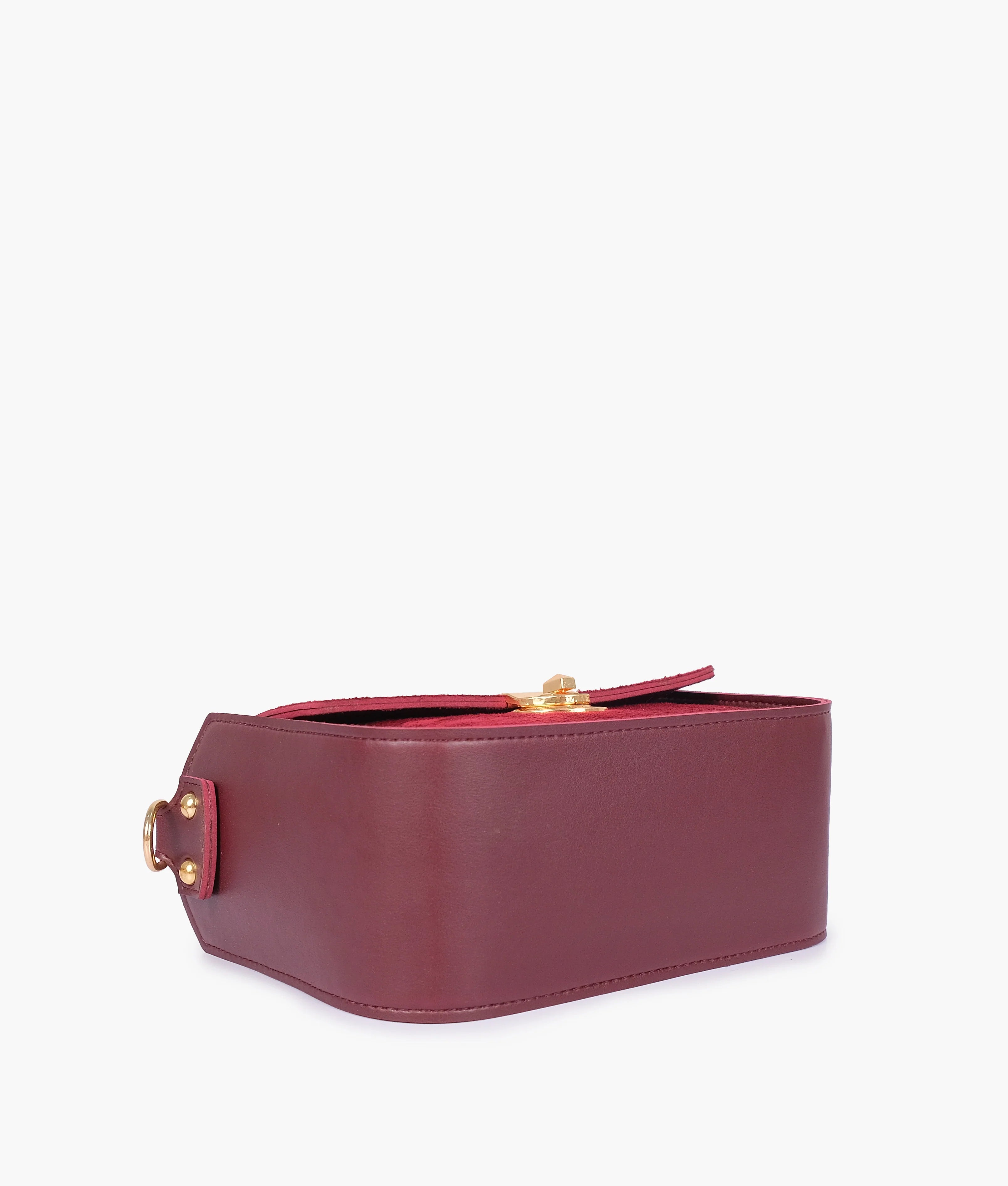 Burgundy Suede Saddle Bag With Twist Lock